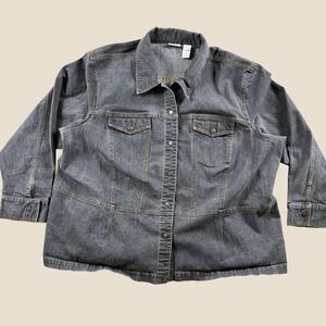 Vintage BCI Clothing Denim Jacket Women‎ 4X Gray Casual Button Up Stretch Coat